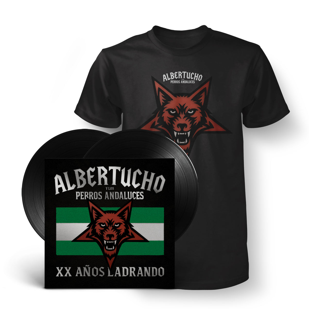 LP – XX años ladrando + Camiseta “Albertucho y Los Perros Andaluces”