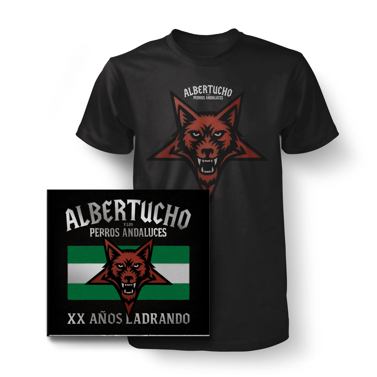 CD – XX años ladrando + Camiseta “Albertucho y Los Perros Andaluces” de El Dromedario Records